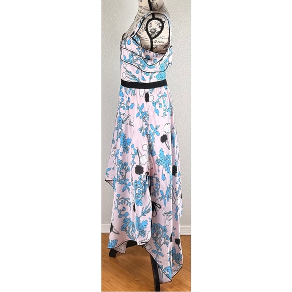 Self Portrait Asymmetric Pink Floral Print Midi A Line Dress, size 10 - Picture 5 of 14
